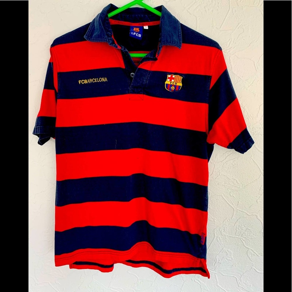 MENS AUTHENTIC OFFICIAL FC BARCELONA SOCCER POLO EMBROIDERED SIZE LARGE NICE